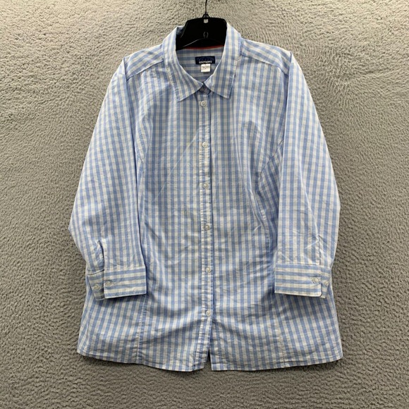 Basic Editions Tops - BASIC EDITIONS Shirt Womens 2X Button Up Blouse Top Plaid Long Sleeve Blue*